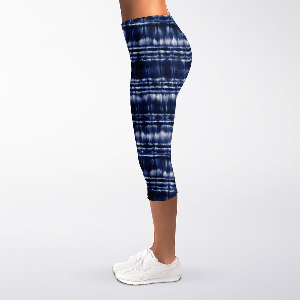 Indigo Dye Shibori Print Women's Capri Leggings