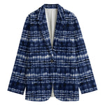 Indigo Dye Shibori Print Women's Cotton Blazer