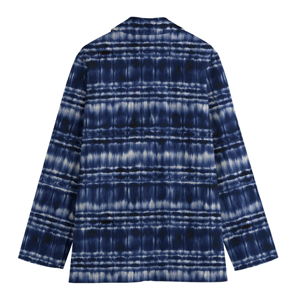 Indigo Dye Shibori Print Women's Cotton Blazer