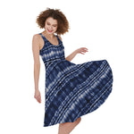 Indigo Dye Shibori Print Women's Sleeveless Dress