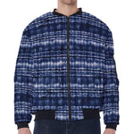 Indigo Dye Shibori Print Zip Sleeve Bomber Jacket