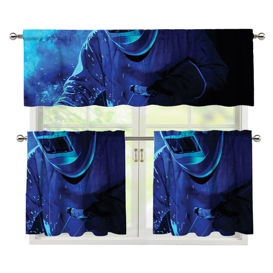 Industrial Welder Print 3 Piece Kitchen Curtains