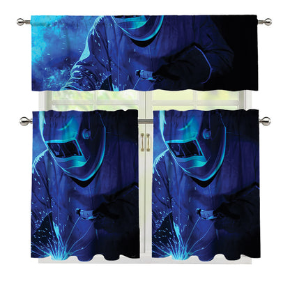 Industrial Welder Print 3 Piece Kitchen Curtains