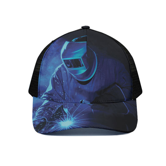 Industrial Welder Print Black Mesh Trucker Cap