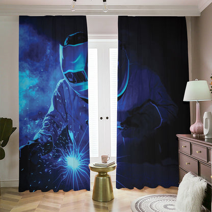 Industrial Welder Print Blackout Pencil Pleat Curtains