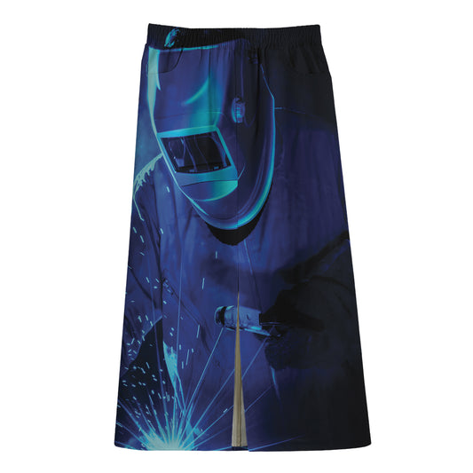 Industrial Welder Print Cotton Front Slit Maxi Skirt