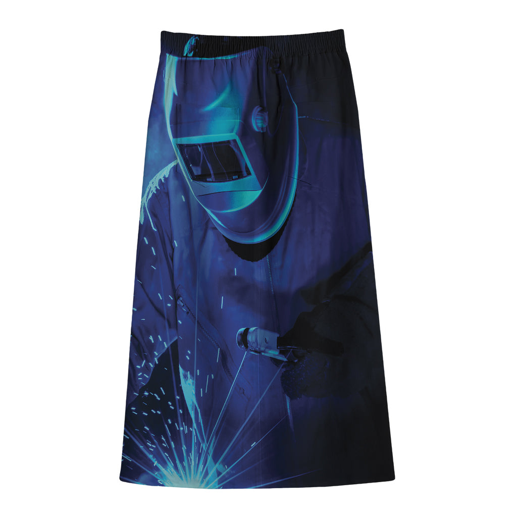 Industrial Welder Print Cotton Front Slit Maxi Skirt