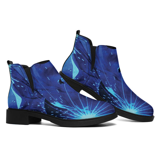 Industrial Welder Print Flat Ankle Boots
