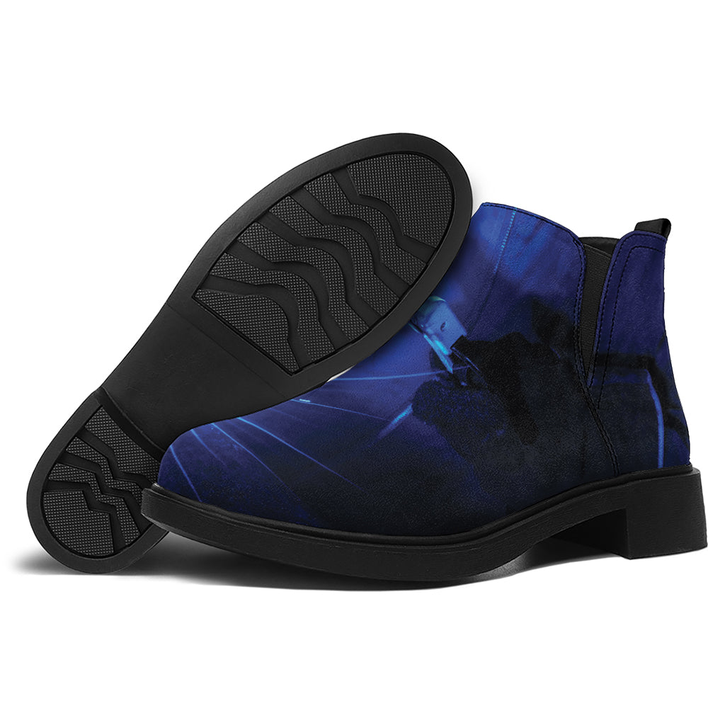 Industrial Welder Print Flat Ankle Boots