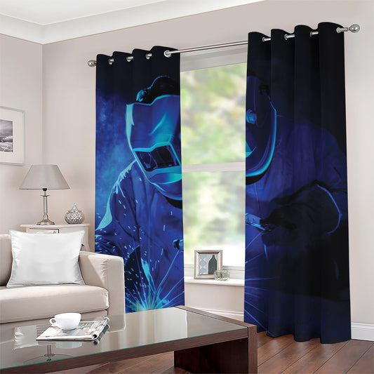Industrial Welder Print Grommet Curtains
