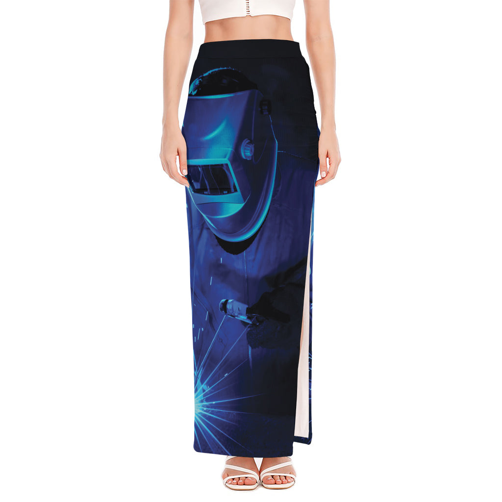 Industrial Welder Print High Slit Maxi Skirt