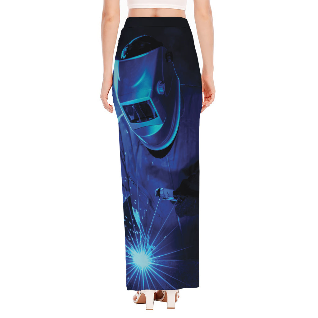 Industrial Welder Print High Slit Maxi Skirt