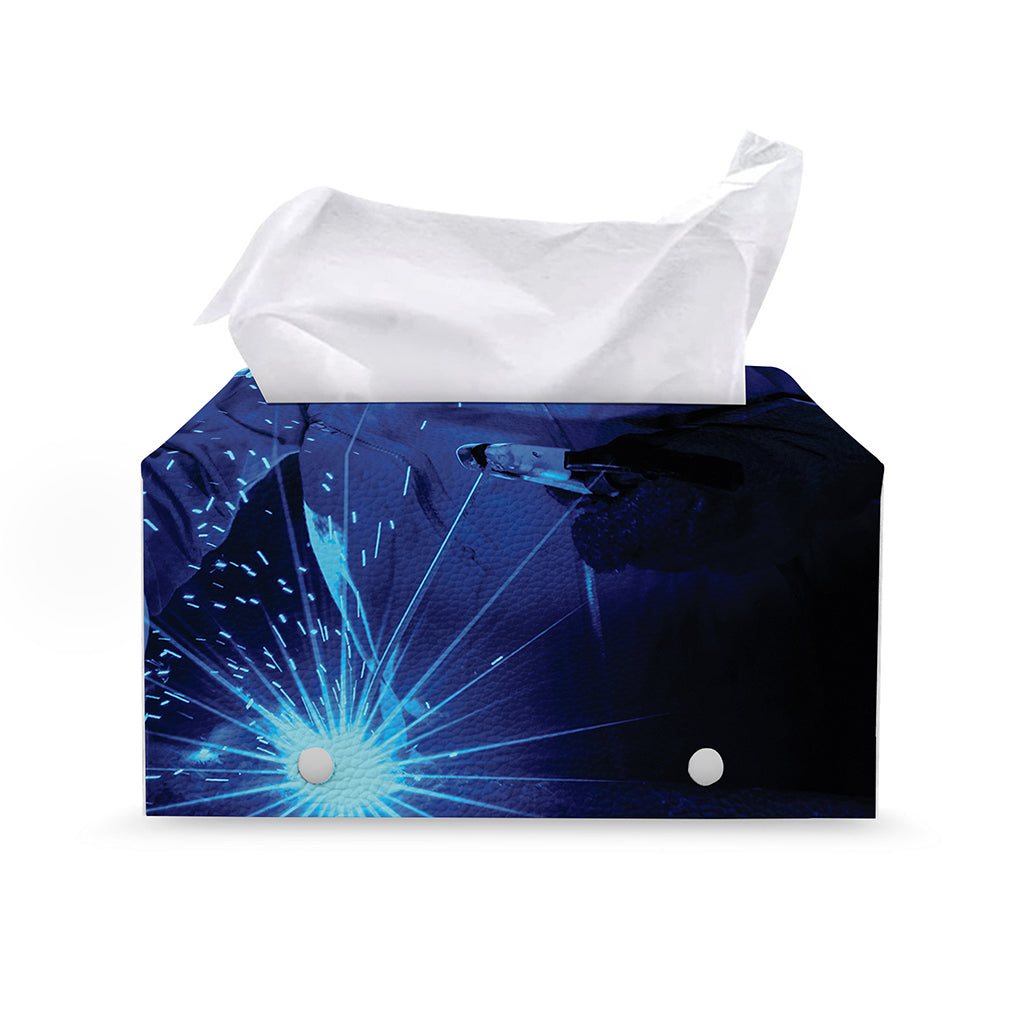 Industrial Welder Print Leather Tissue Box Cover