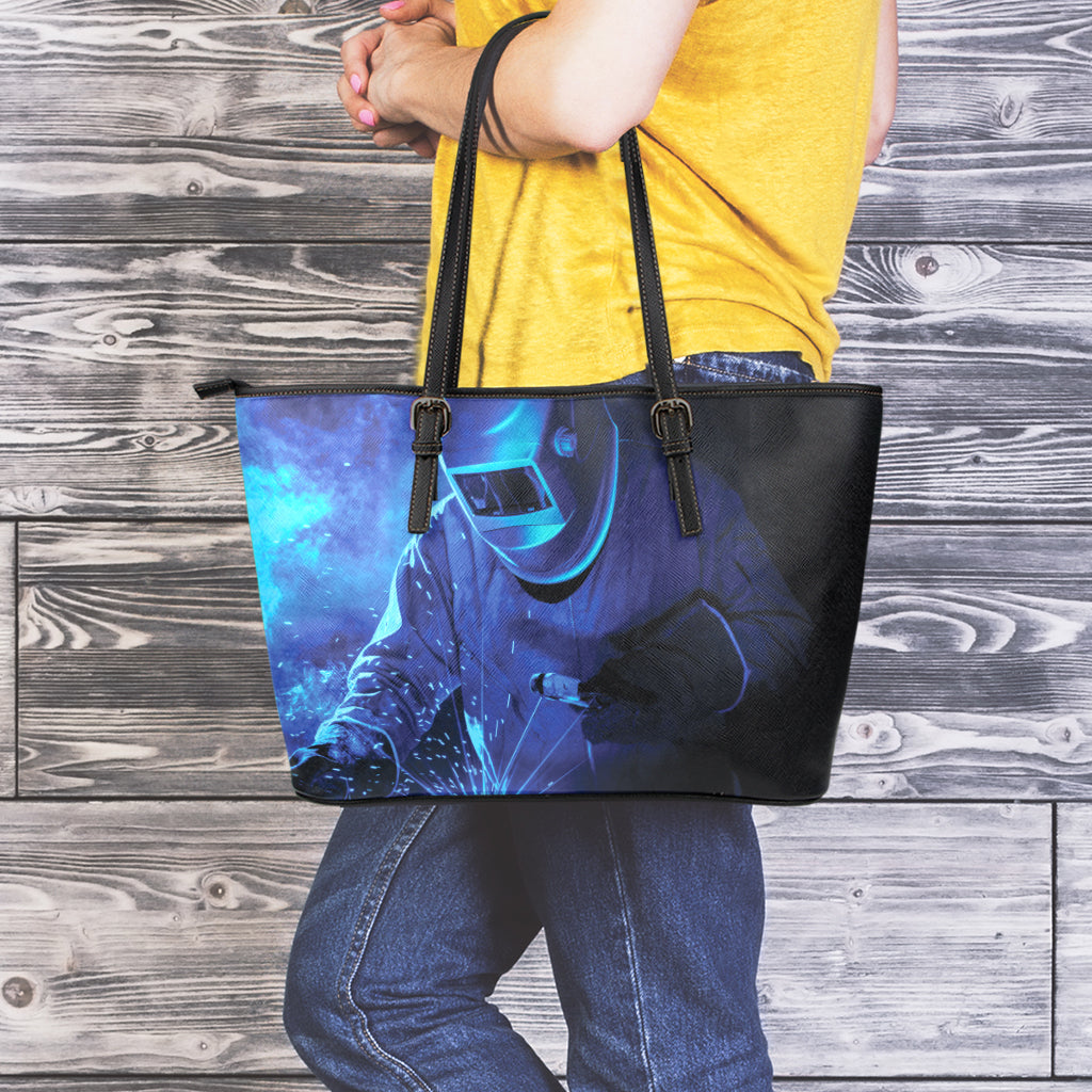 Industrial Welder Print Leather Tote Bag