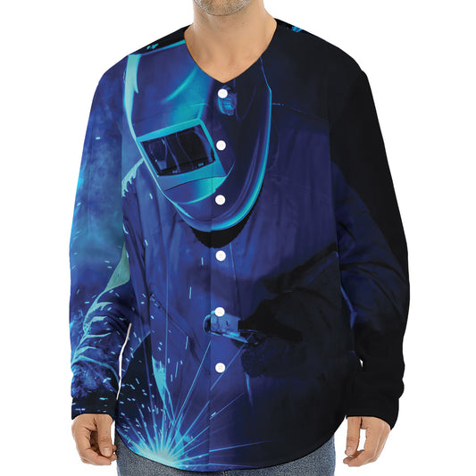 Industrial Welder Print Long Sleeve Baseball Jersey