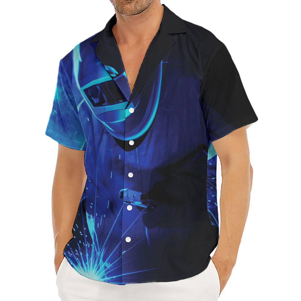 Industrial Welder Print Men's Deep V-Neck Shirt