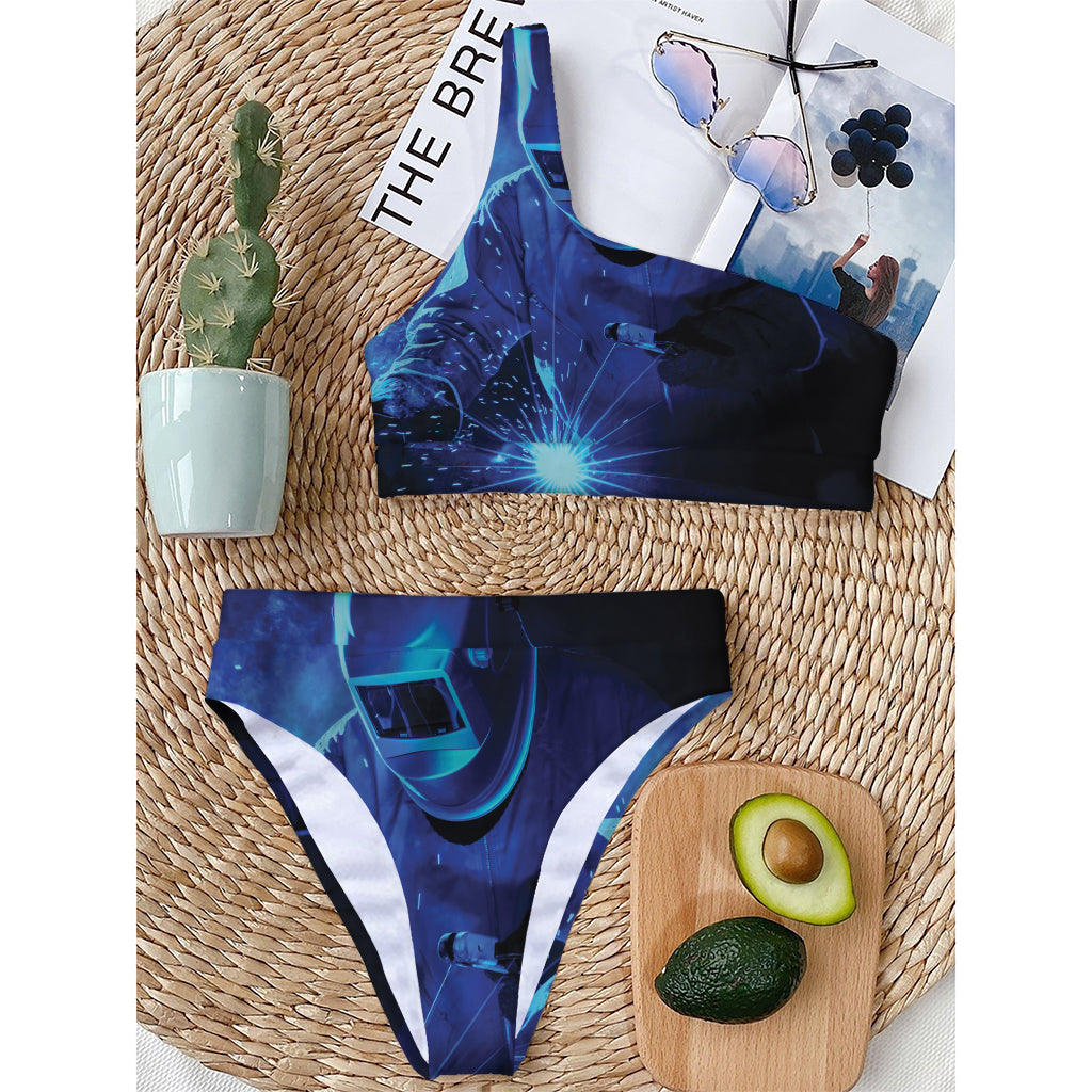 Industrial Welder Print One Shoulder Bikini Top
