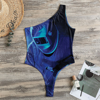 Industrial Welder Print One Shoulder Bodysuit