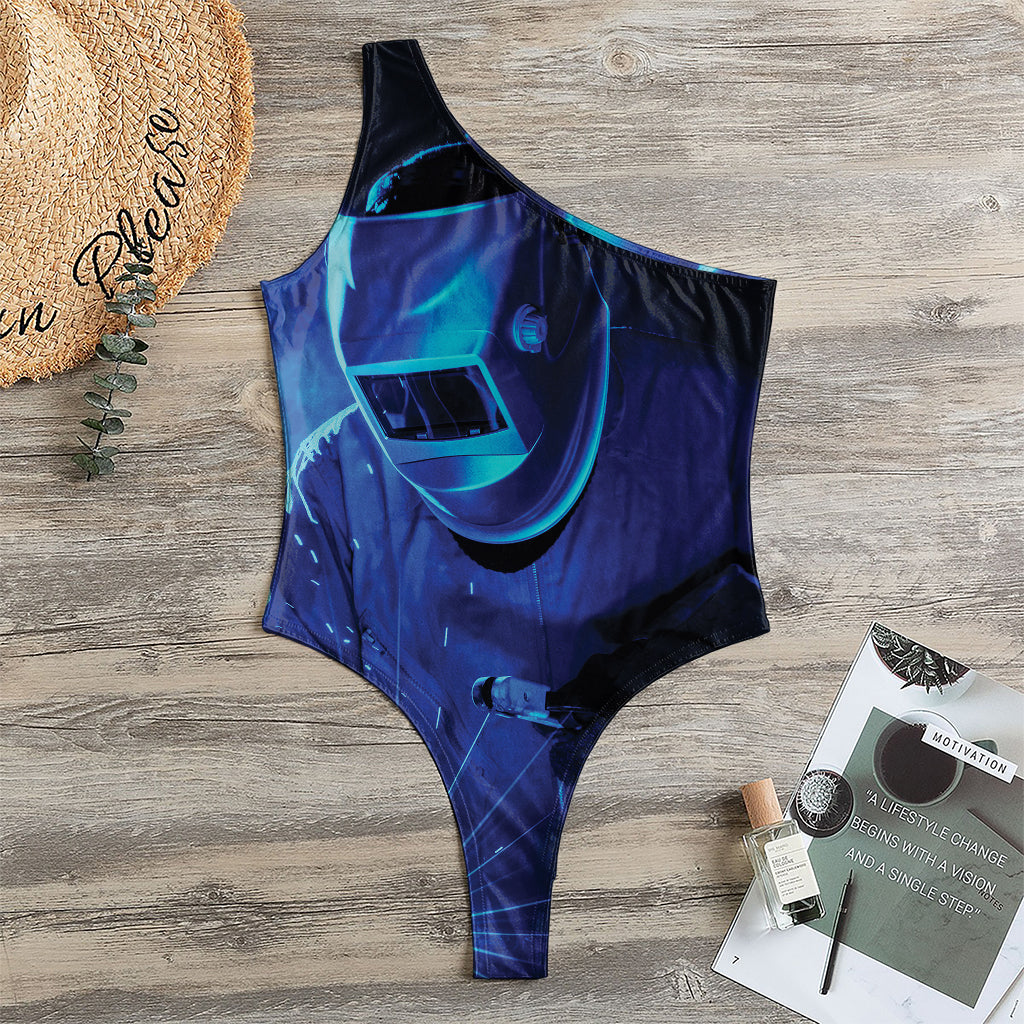 Industrial Welder Print One Shoulder Bodysuit