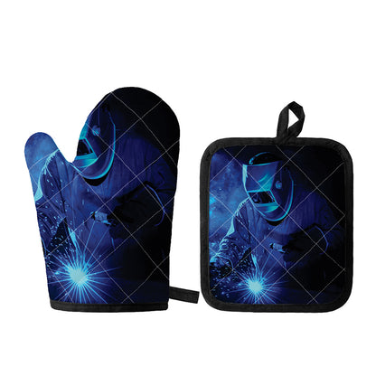 Industrial Welder Print Oven Mitt And Pot Holder Set