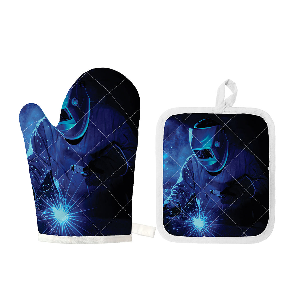 Industrial Welder Print Oven Mitt And Pot Holder Set
