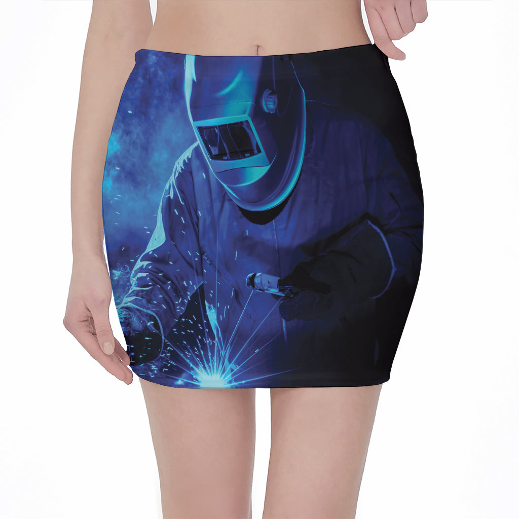 Industrial Welder Print Pencil Mini Skirt