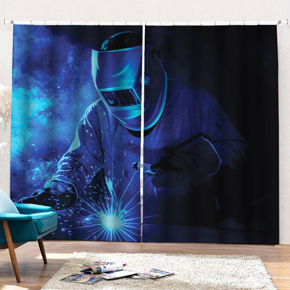 Industrial Welder Print Pencil Pleat Curtains