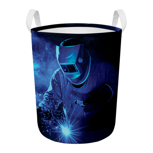 Industrial Welder Print Round Laundry Basket