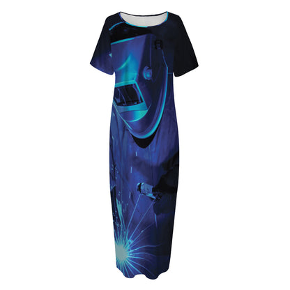 Industrial Welder Print Short Sleeve Long Nightdress