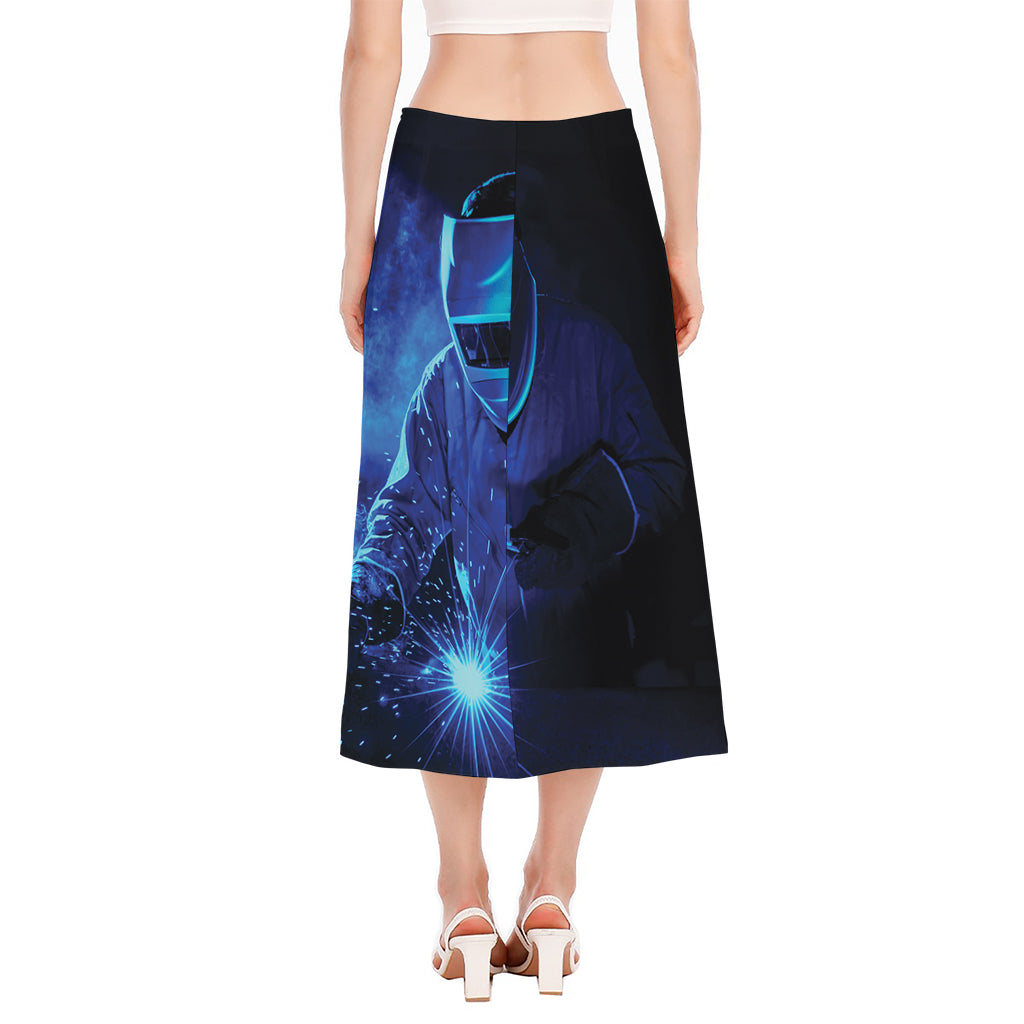 Industrial Welder Print Side Slit Midi Skirt