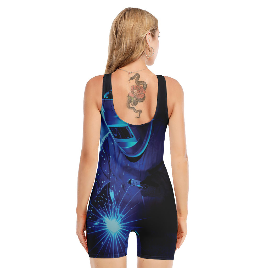 Industrial Welder Print Sleeveless One Piece Swimsuit