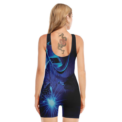 Industrial Welder Print Sleeveless One Piece Swimsuit