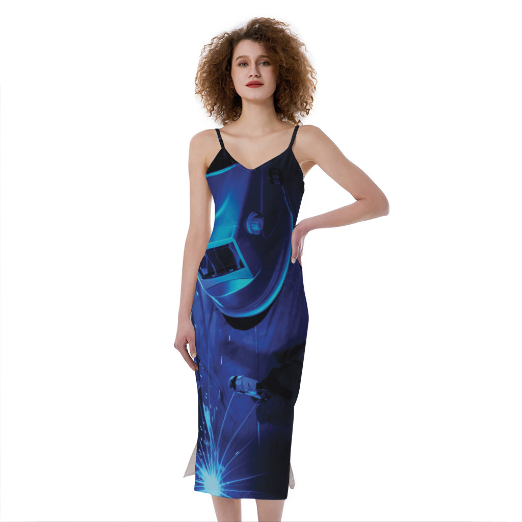 Industrial Welder Print Slim Fit Midi Cami Dress