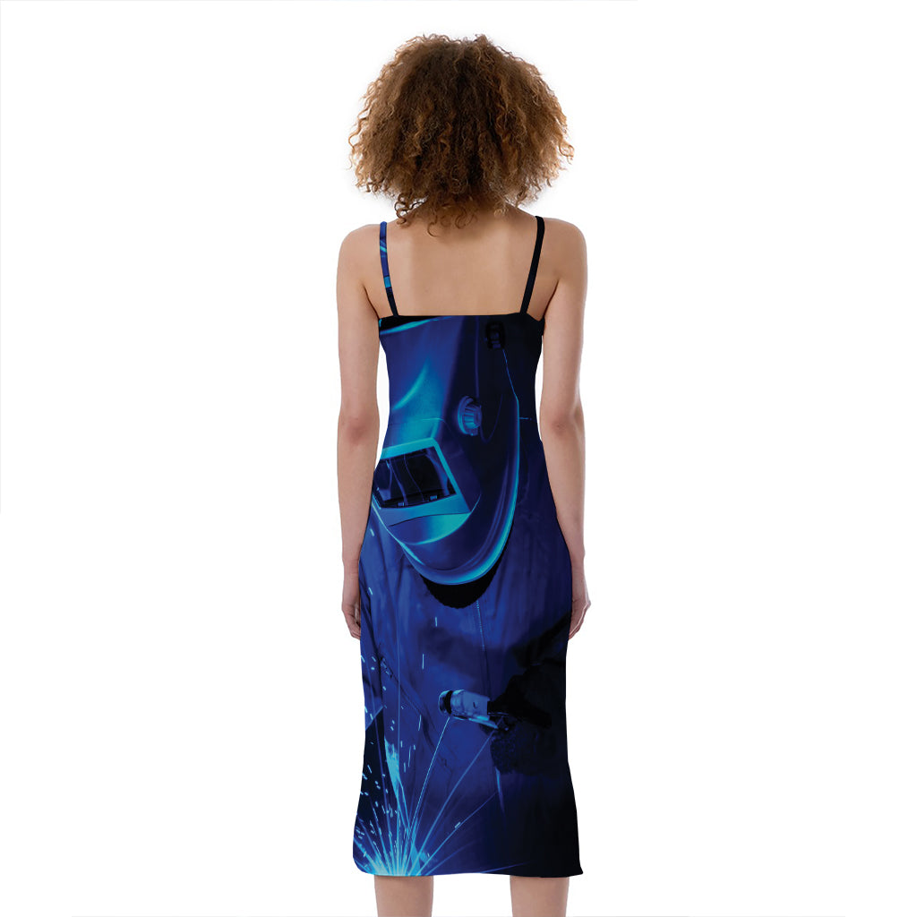 Industrial Welder Print Slim Fit Midi Cami Dress