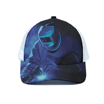 Industrial Welder Print White Mesh Trucker Cap