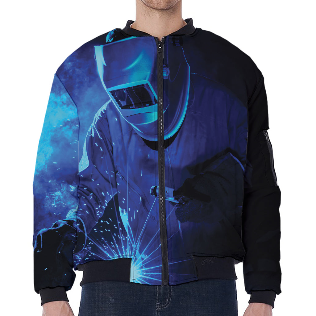 Industrial Welder Print Zip Sleeve Bomber Jacket