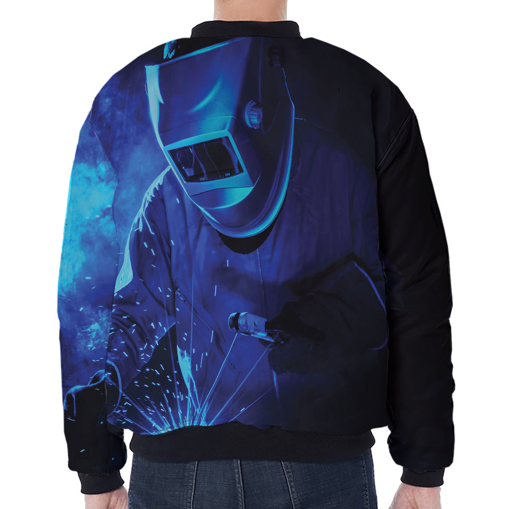 Industrial Welder Print Zip Sleeve Bomber Jacket