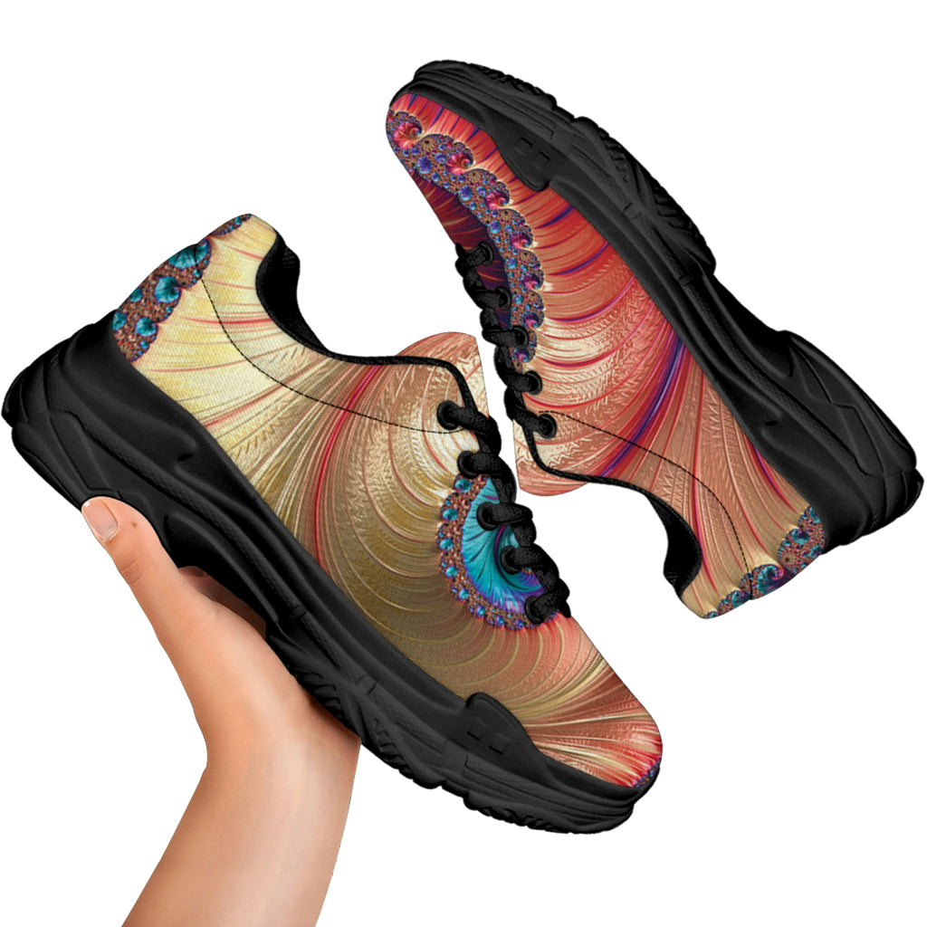 Infinite Fractal Print Black Chunky Shoes