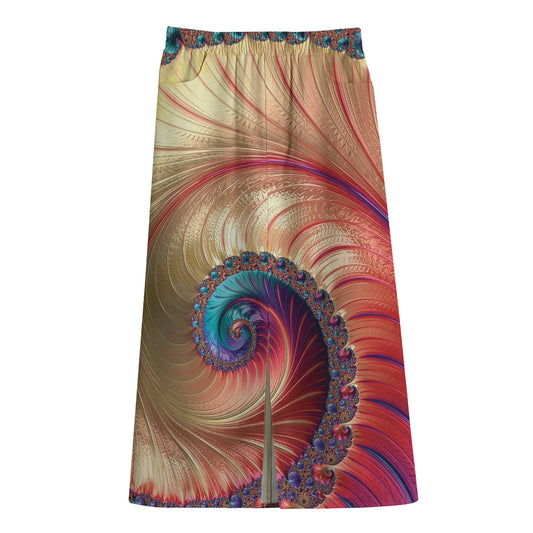 Infinite Fractal Print Cotton Front Slit Maxi Skirt