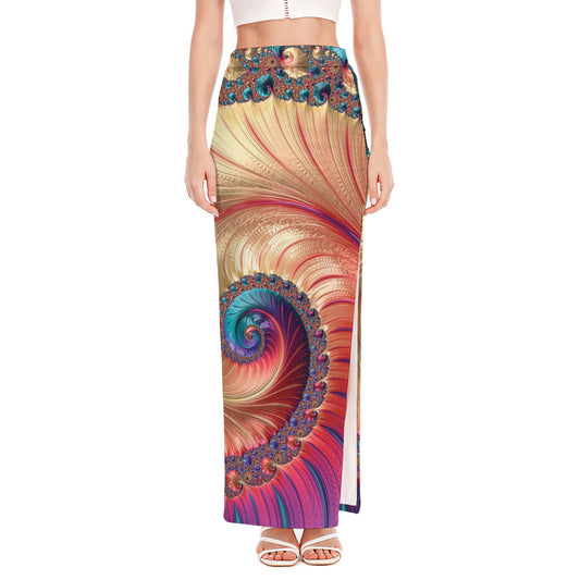 Infinite Fractal Print High Slit Maxi Skirt