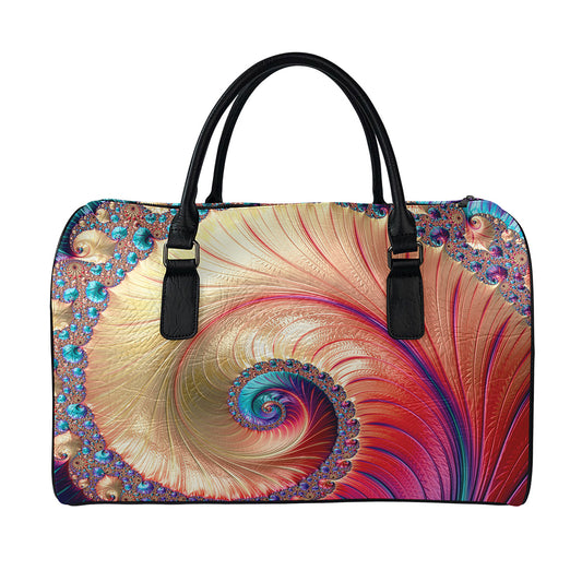 Infinite Fractal Print Leather Duffle Bag