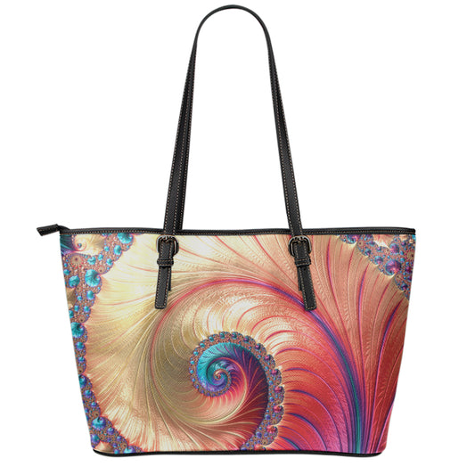 Infinite Fractal Print Leather Tote Bag