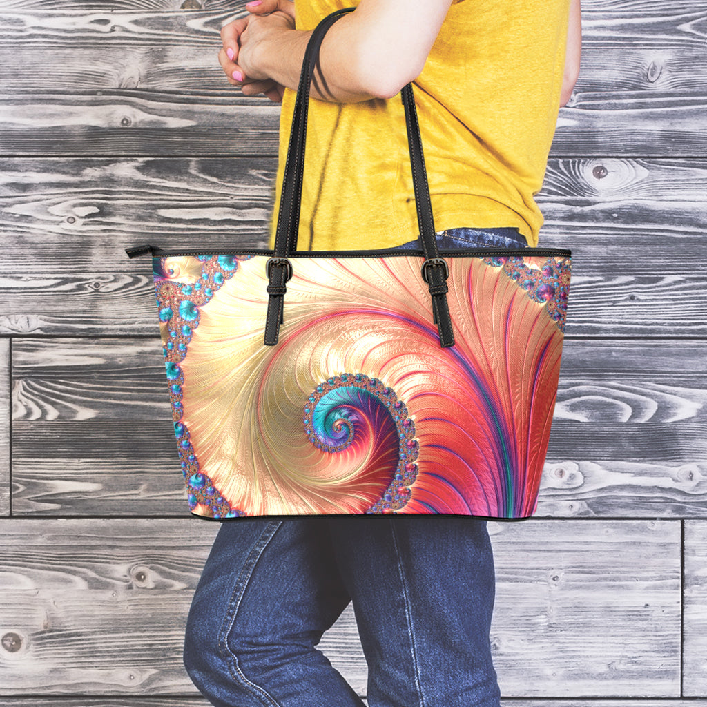 Infinite Fractal Print Leather Tote Bag