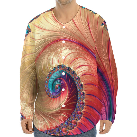 Infinite Fractal Print Long Sleeve Baseball Jersey