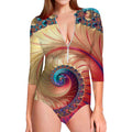 Infinite Fractal Print Long Sleeve Swimsuit