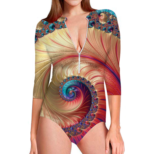 Infinite Fractal Print Long Sleeve Swimsuit