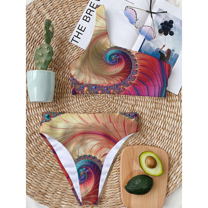 Infinite Fractal Print One Shoulder Bikini Top