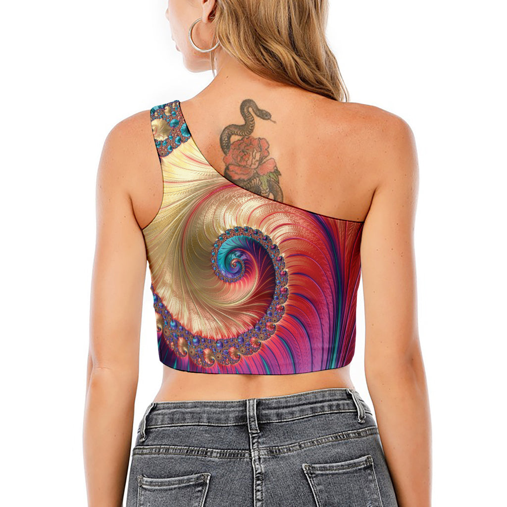 Infinite Fractal Print One Shoulder Crop Top