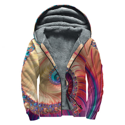 Infinite Fractal Print Sherpa Lined Zip Up Hoodie