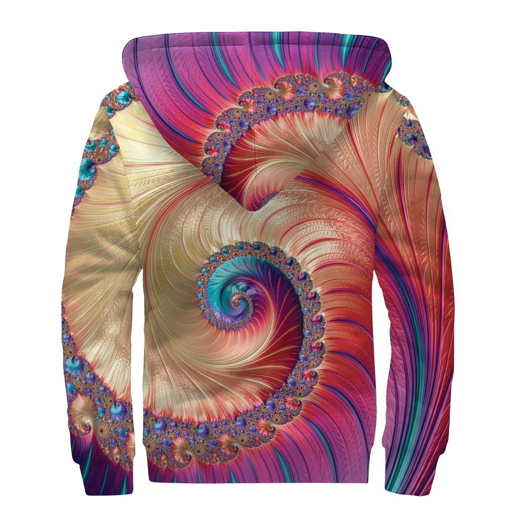 Infinite Fractal Print Sherpa Lined Zip Up Hoodie